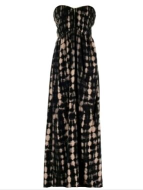 Sugarlips Long Bohemian Gown Black Cream Tie Dye Boho Maxi Dress Strapless Retro